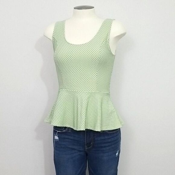 Tops - Swiss Dot Peplum Sleeveless Top